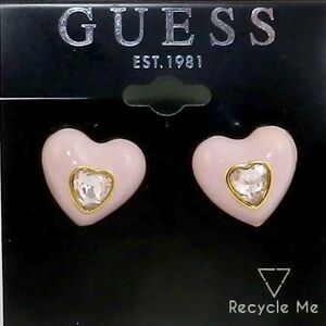 Guess Crystal and Purple Heart Earrings Gold Tone NWT